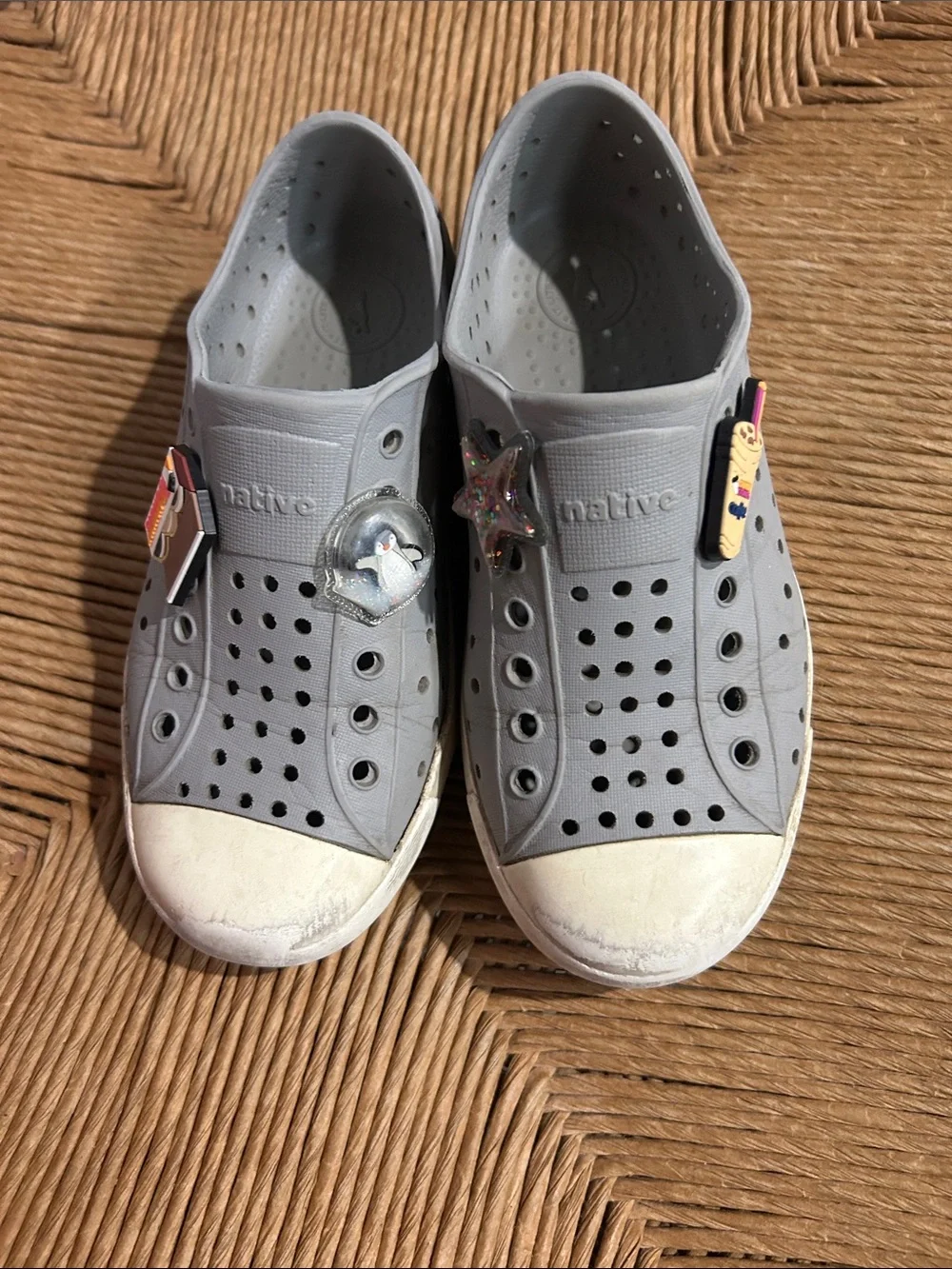 Native Kids Slip-On Water Shoes in Light Gray with White Toecaps